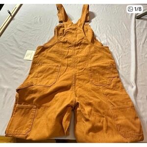 Hisea Men's Canvas Bib Overalls Size S Ochre Brown Carpenter Pants #1880